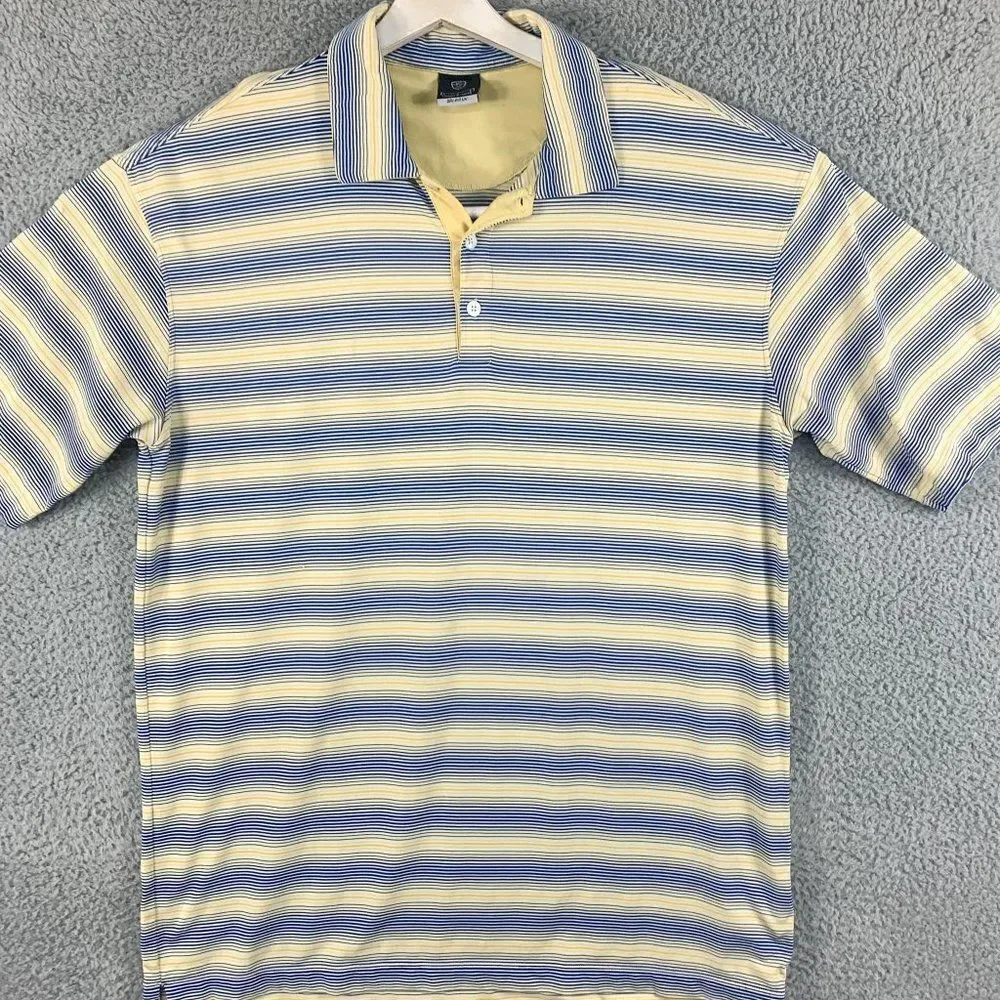 Nike Golf Polo Shirt Mens Large Yellow Blue Dri Fit UV Golfer Rugby Outdoor Camp